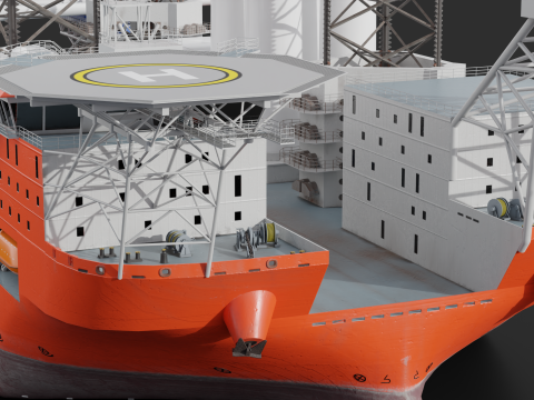 Jack-up Construction with Windturbine Model 3D