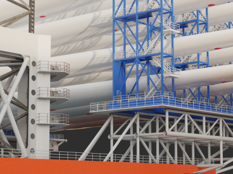 Jack-up Construction with Windturbine Model 3D