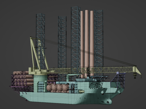 Jack-up Construction with Windturbine Model 3D