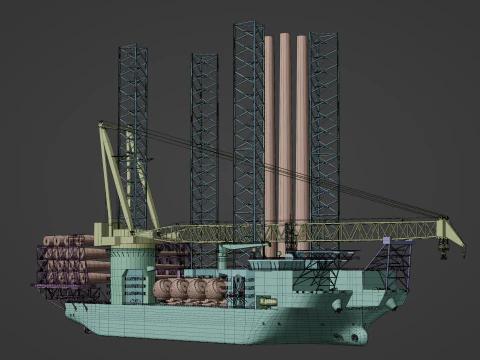 Jack-up Construction with Windturbine 3D Model