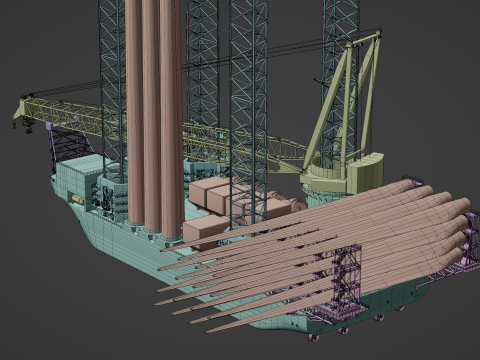 Jack-up Construction with Windturbine Model 3D