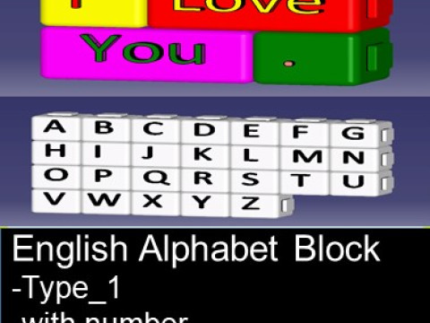 English Alphabet Keyboard BlockType1 3D Baskı Modeli
