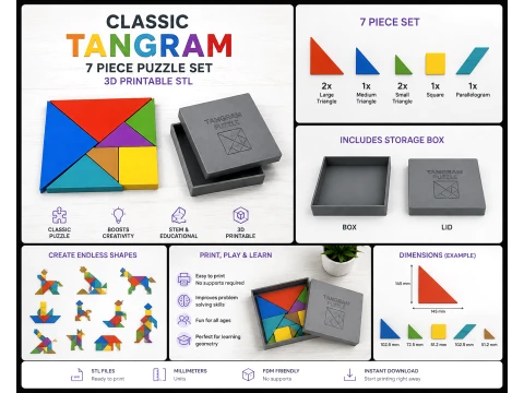 Classic Tangram Puzzle 3D Printable Set 3D 打印模型