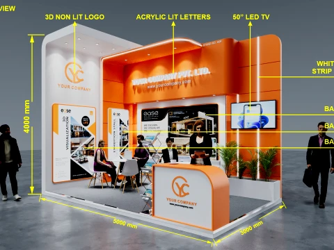 Modern 5x3m Corner Exhibition Booth Design 3D Model