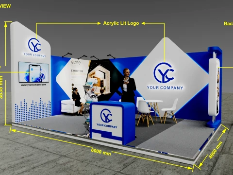 Modern 6x4m Corner Exhibition Booth 3D Model