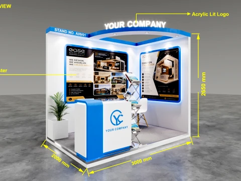 Modern 3x2m Corner Exhibition Booth 3D Model