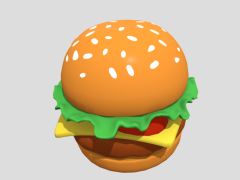3D Cartoon Burger with Colorful Toppings 3D Model
