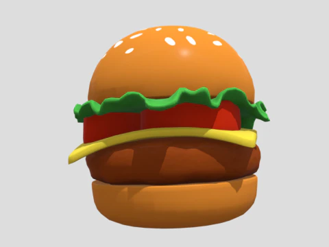 3D Cartoon Burger with Colorful Toppings 3D Model