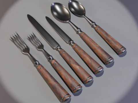 Дерев'яний набір столових приборів 3D Модель