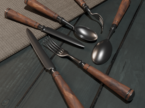 Wooden cutlery set Modello 3D