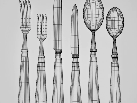 Wooden cutlery set 3D Model
