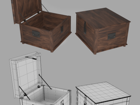 Medieval wooden chest Model 3D