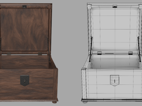 Medieval wooden chest Model 3D