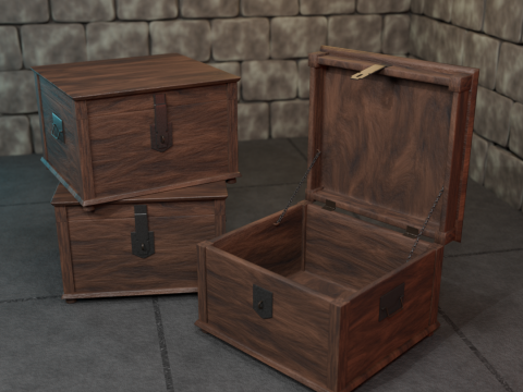 Medieval wooden chest Model 3D
