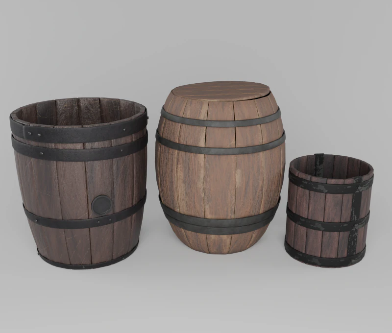 Wooden barrels set 3D Model .c4d .max .obj .3ds .fbx .stl .blend 