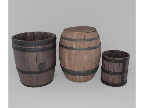 Wooden barrels set Modello 3D