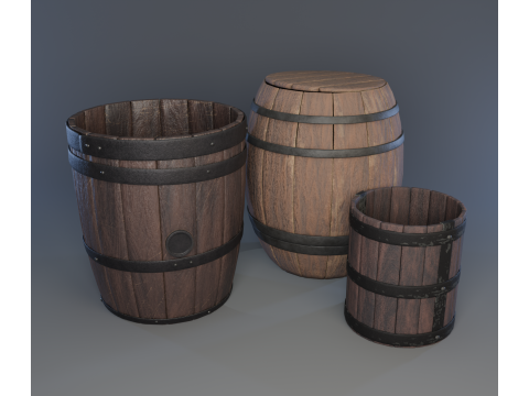 Wooden barrels set Modello 3D