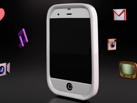 Cute White Vintage iPhone And Icons 3D Model
