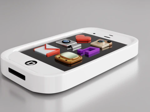 Cute White Vintage iPhone And Icons 3D Model