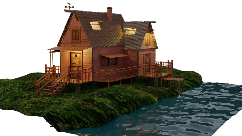 The 3D Wood House 3D Model .c4d .max .obj .3ds .fbx .stl .blend 