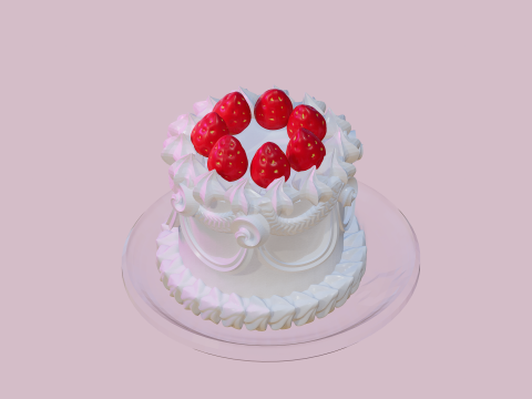 Cake with strawberry 3D 모델