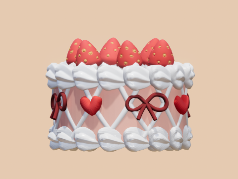 Cake with strawberry 3D Model