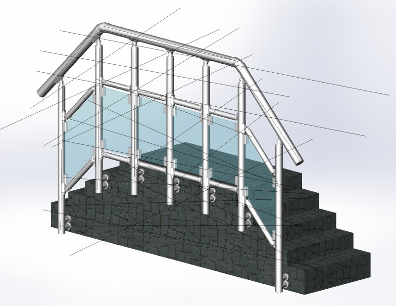 Aluminium Balustrade Stair 1 3D मॉडल .c4d .max .obj .3ds .fbx .stl .blend 