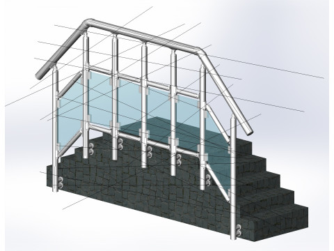 Aluminium Balustrade Stair 1 3D Model