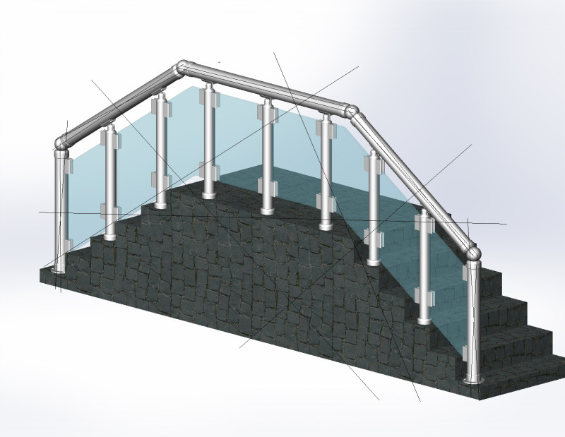 Aluminium Balustrade Stair 2 3D Модель .c4d .max .obj .3ds .fbx .stl .blend 