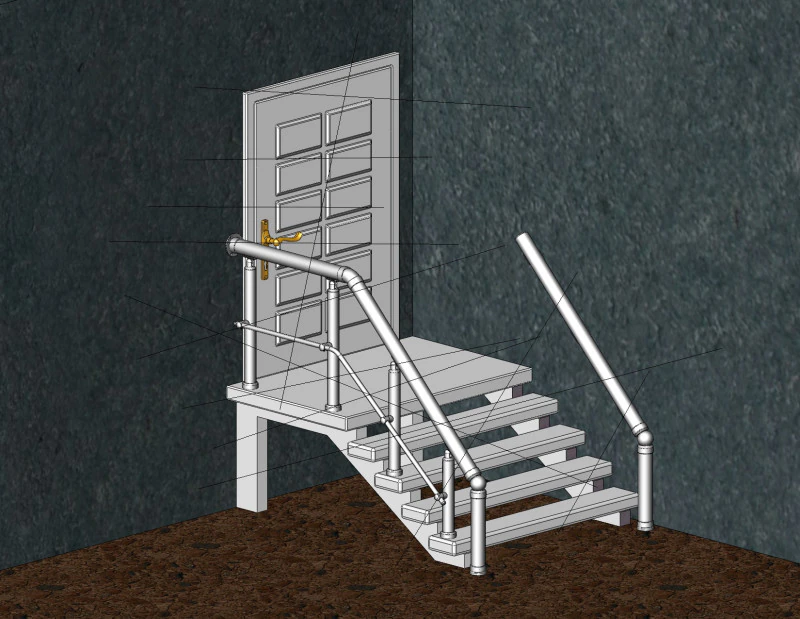 Aluminium Balustrade Stair 5 3D Model .c4d .max .obj .3ds .fbx .stl .blend