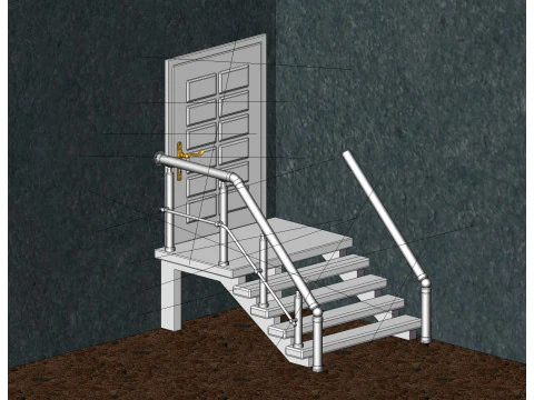 Schody z balustradą aluminiową 5 Model 3D