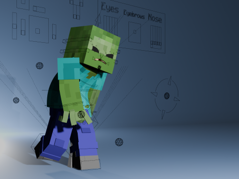 Minecraft Zombie Animated 3D Model 3D