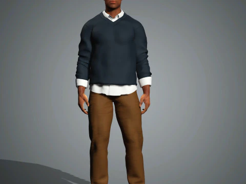 Cartoon Black Male Character Ready for Game and Animation 3D Model