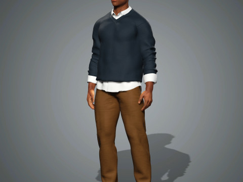 Cartoon Black Male Character Ready for Game and Animation 3D 模型