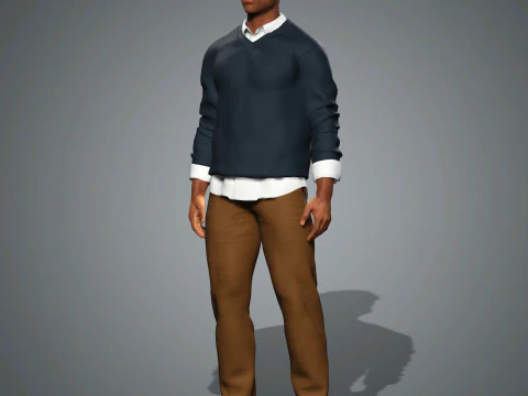 Cartoon Black Male Character Ready for Game and Animation 3D Model
