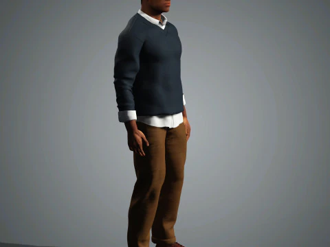 Cartoon Black Male Character Ready for Game and Animation 3D Model