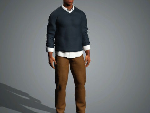 Cartoon Black Male Character Ready for Game and Animation 3D 模型