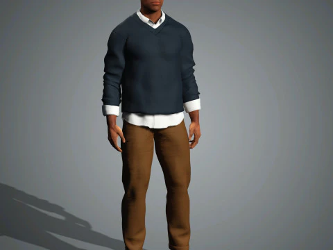 Cartoon Black Male Character Ready for Game and Animation 3D Model