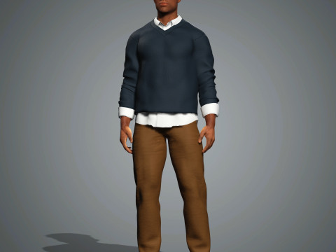 Cartoon Black Male Character Ready for Game and Animation 3D 模型