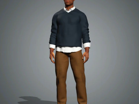 Cartoon Black Male Character Ready for Game and Animation 3D Model