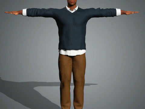 Cartoon Black Male Character Ready for Game and Animation 3D Model