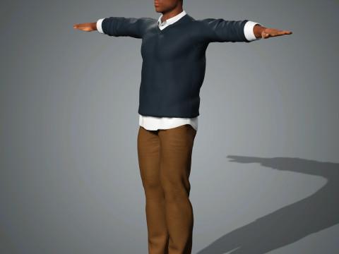 Cartoon Black Male Character Ready for Game and Animation 3D 模型