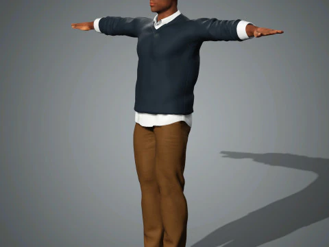 Cartoon Black Male Character Ready for Game and Animation 3D Model