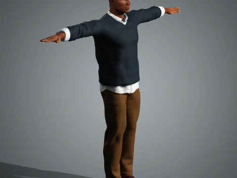 Cartoon Black Male Character Ready for Game and Animation 3D 模型
