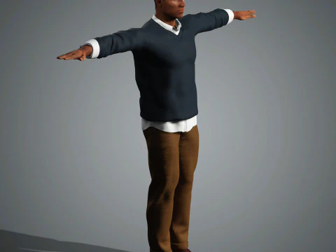 Cartoon Black Male Character Ready for Game and Animation 3D Model