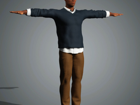 Cartoon Black Male Character Ready for Game and Animation 3D 模型