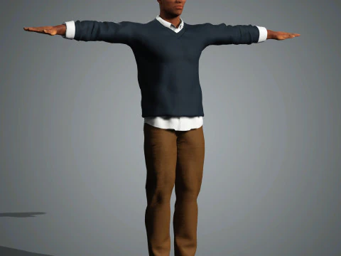 Cartoon Black Male Character Ready for Game and Animation 3D Model