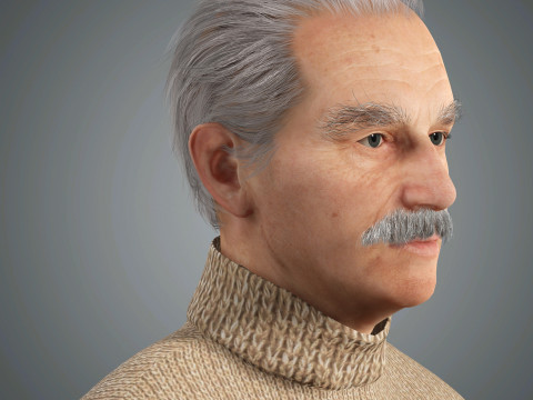 Cartoon Old Male Character Ready for Game and Animation 3D Model