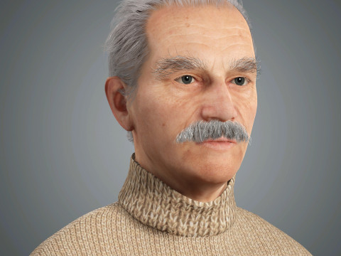 Cartoon Old Male Character Ready for Game and Animation 3D Model