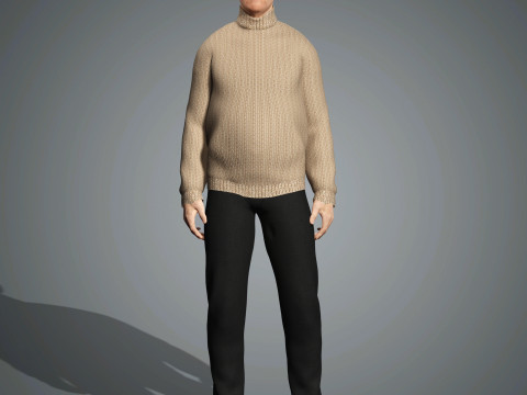 Cartoon Old Male Character Ready for Game and Animation 3D Model